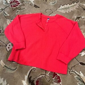 Red Waffle Knit Cozy Crewneck Sweater